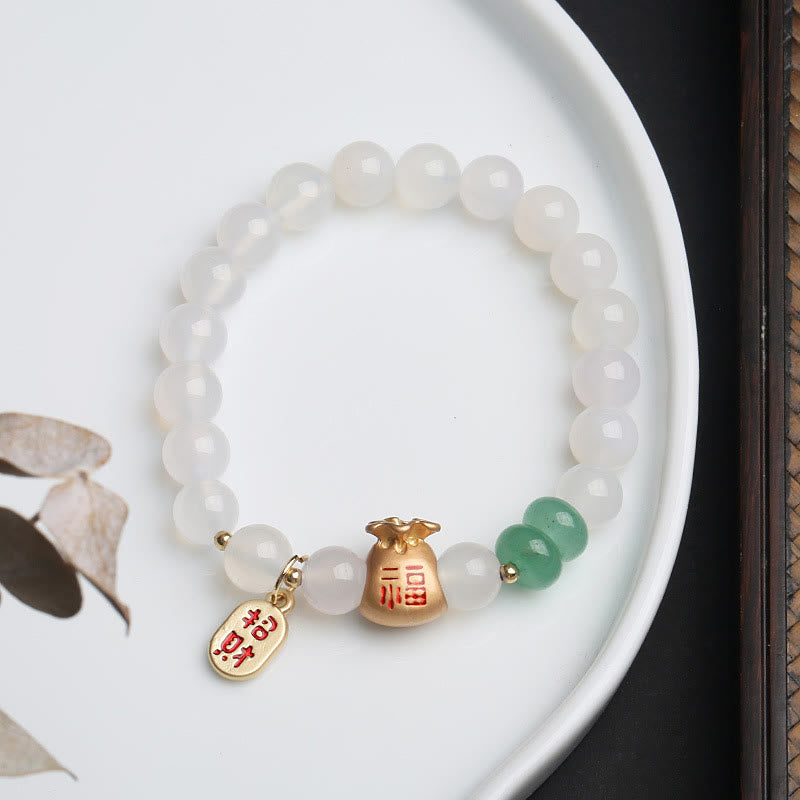 Bracelet de protection en agate blanche et rouge de 8 mm, symbole Fu