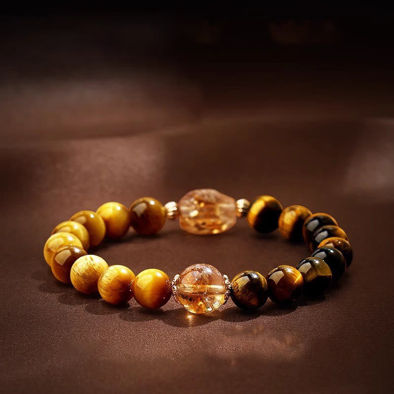 Bracelet de force en citrine œil de tigre jaune et noir 8 mm