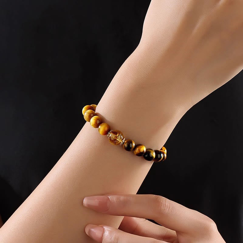 Bracelet de force en citrine œil de tigre jaune et noir 8 mm