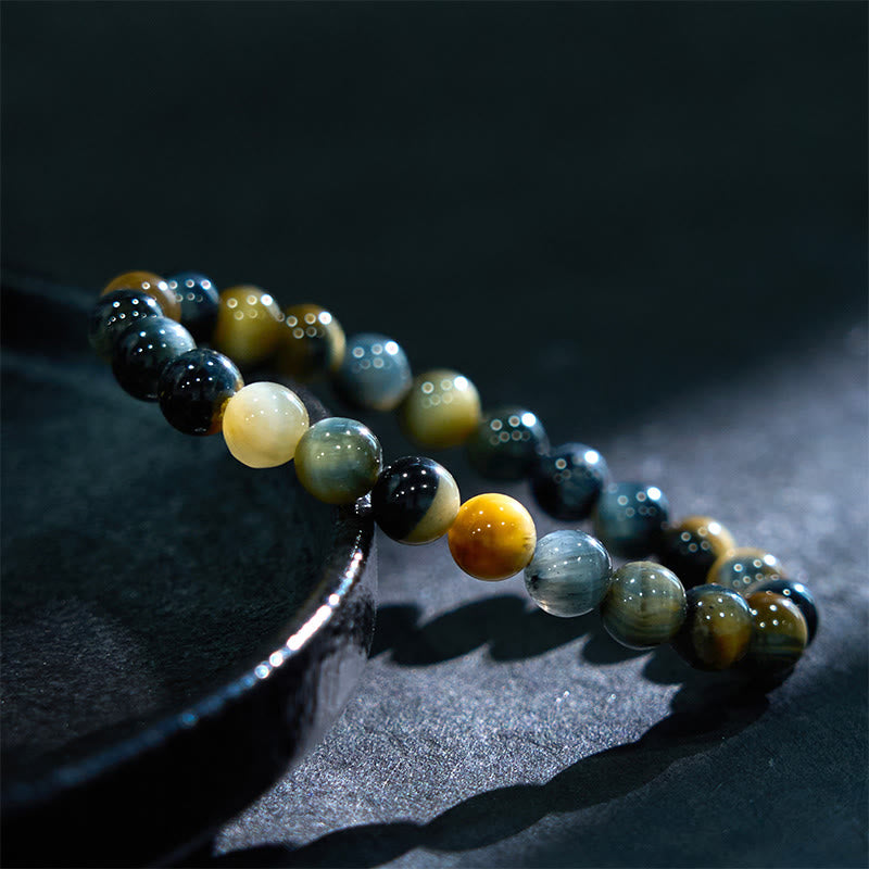 Bracelet Courage en œil de tigre jaune et bleu 8 mm