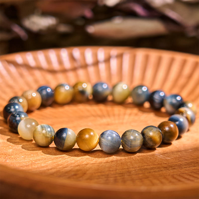 Bracelet Courage et Protection en Oeil de Tigre Jaune Bleu 8 mm