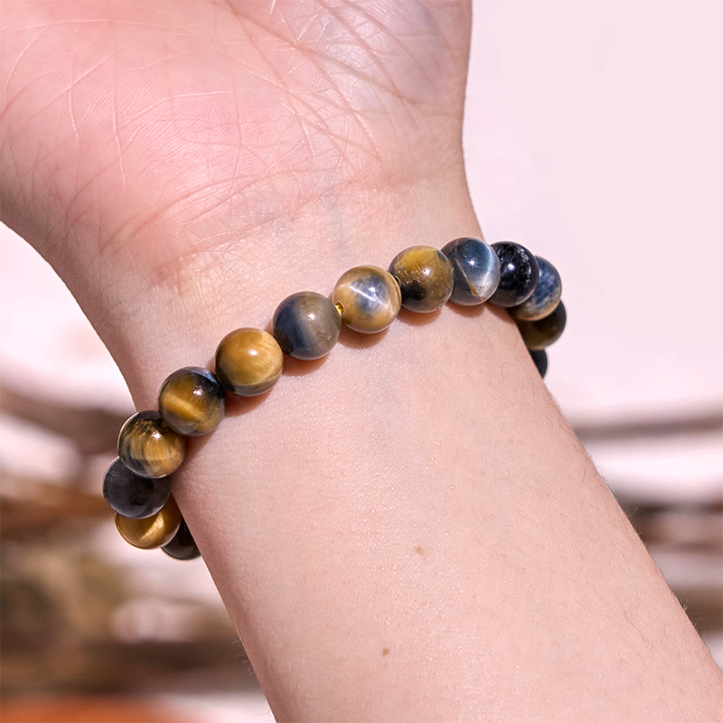 Bracelet Courage et Protection en Oeil de Tigre Jaune Bleu 8 mm