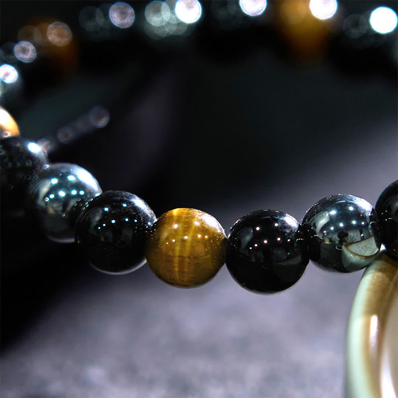 Bracelet en hématite et obsidienne œil de tigre jaune 8 mm pour homme