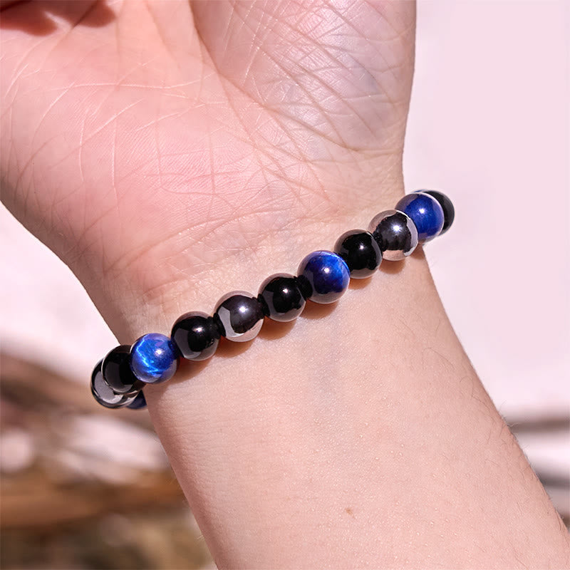 Bracelet en hématite et obsidienne œil de tigre jaune 8 mm pour homme