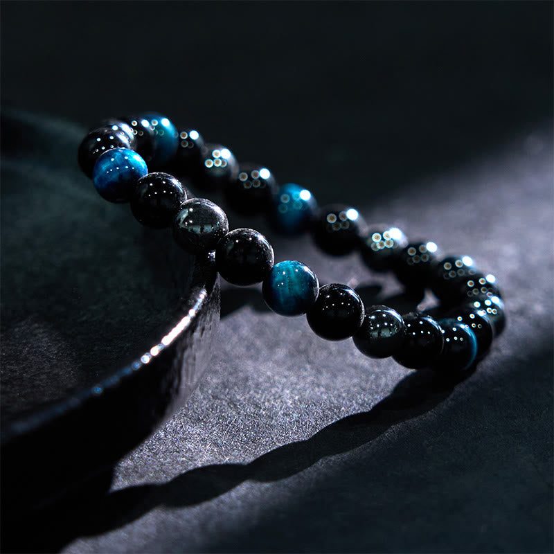 Bracelet en hématite et obsidienne œil de tigre jaune 8 mm pour homme