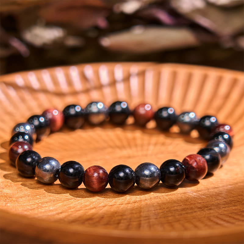 Bracelet en hématite et obsidienne œil de tigre jaune 8 mm pour homme