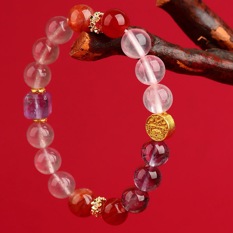 Bracelet de guérison en agate fantôme verte des cinq éléments de 9,5 mm