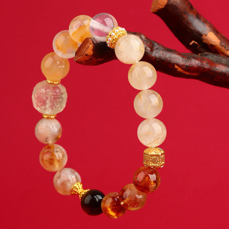 Bracelet de guérison en agate fantôme verte des cinq éléments de 9,5 mm