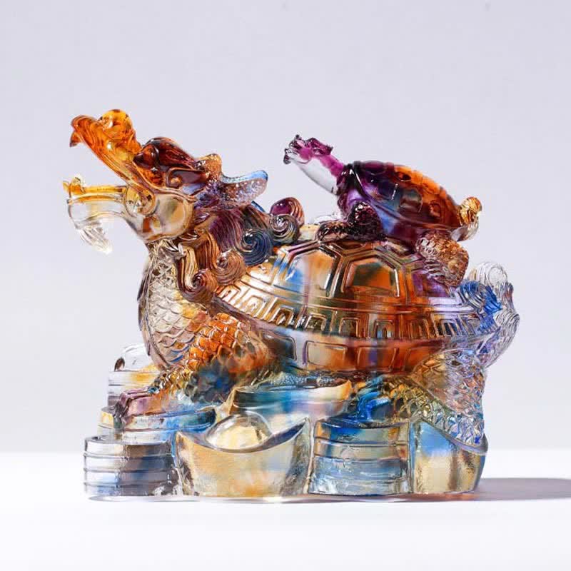 Handmade Liuli Feng Shui Dragon Turtle Crystal Art