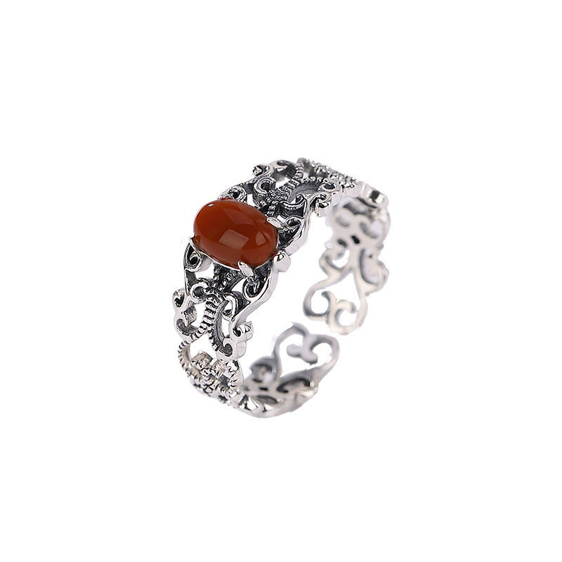 Bague d'acceptation de soi vintage en agate rouge, argent sterling 925