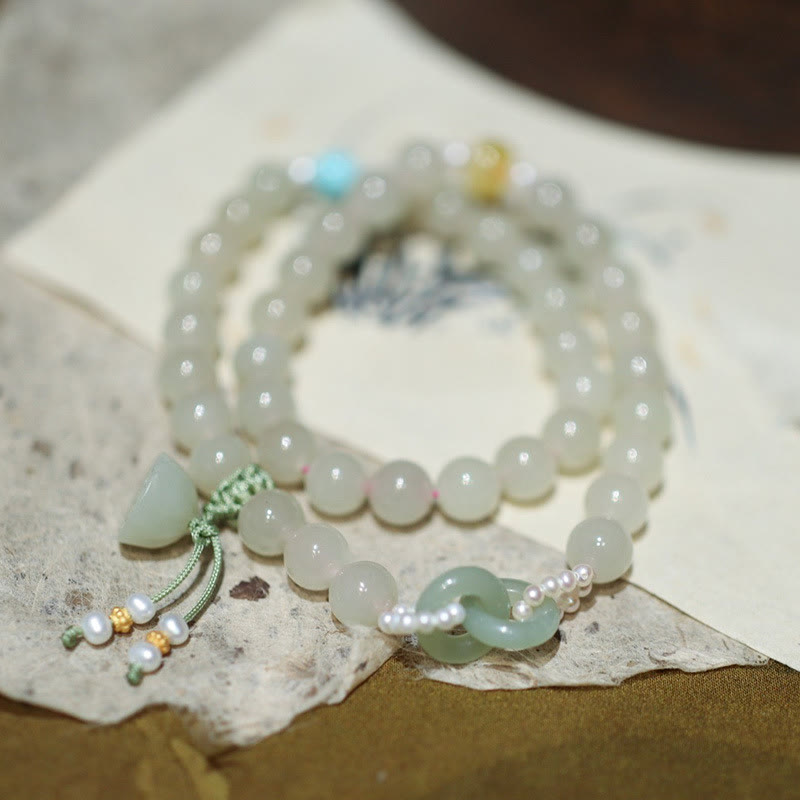 8mm Hetian Jade Lotus Bracelet Double Wrap for Abundance