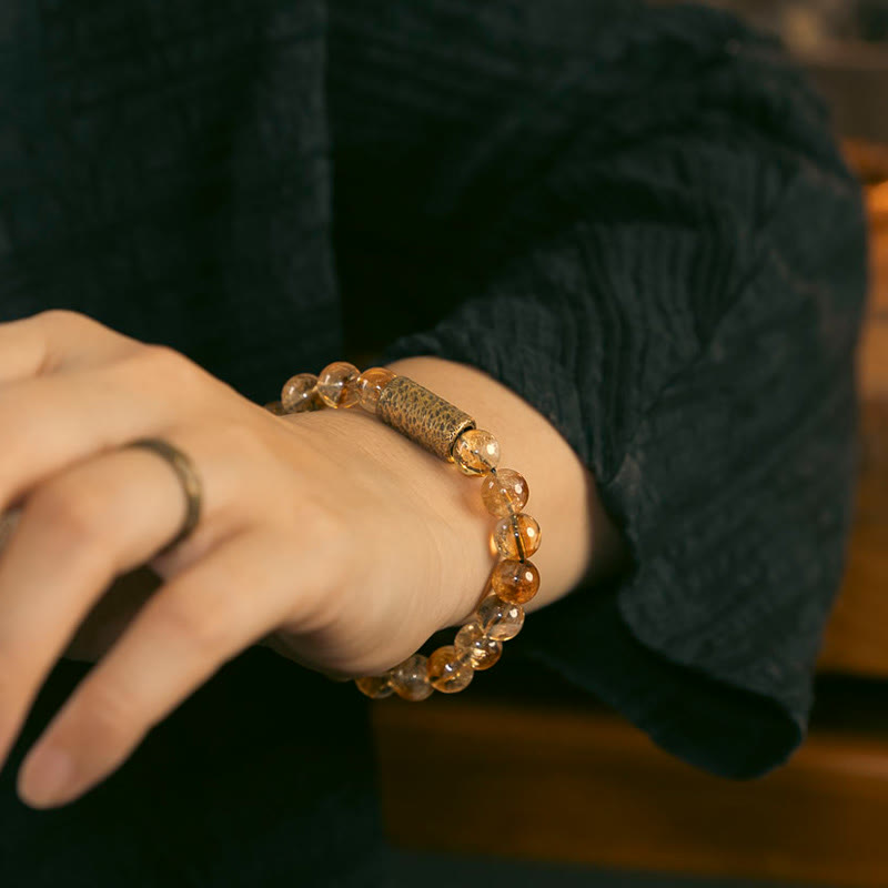 Bracelet de protection en citrine naturelle avec perles en laiton