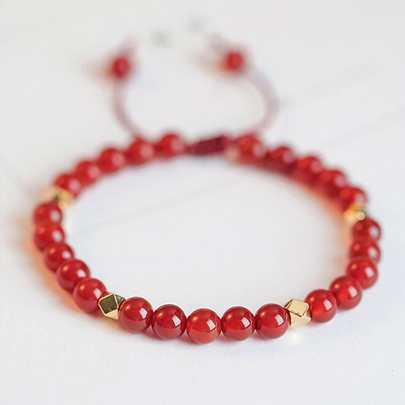 Bracelet de confiance en agate rouge naturelle avec breloque trèfle à quatre feuilles et étoile