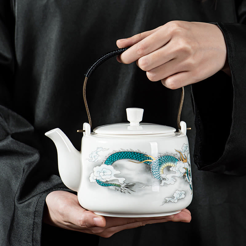 Vintage Ceramic Dragon Mountain Fisherman Kung Fu Teapot 600ml