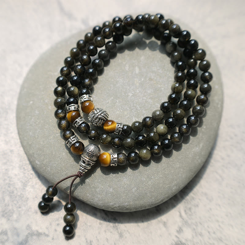 Bracelet et collier énergétique en obsidienne dorée de 8 mm pour la protection