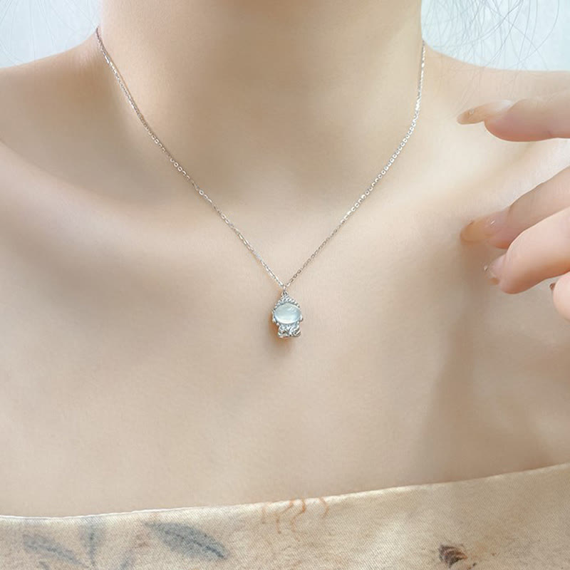 Collier pendentif Bouddha en calcédoine en argent 925