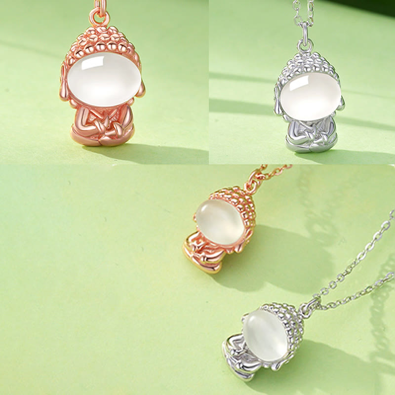 Collier pendentif Bouddha en calcédoine en argent 925