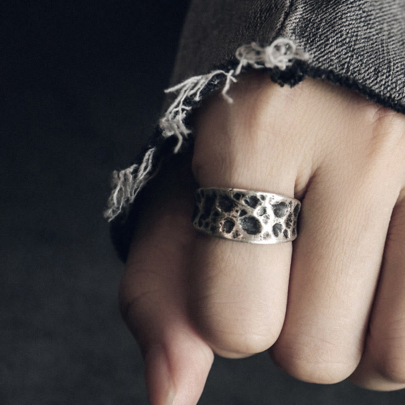 Bague de protection réglable en argent sterling 925 avec texture bosselée