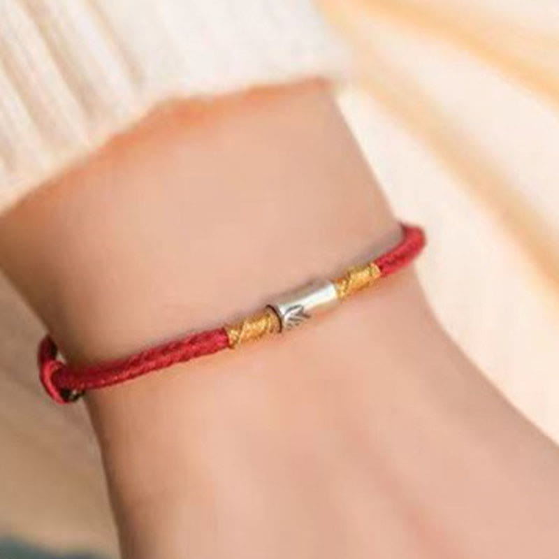 Bracelet porte-bonheur en argent sterling 925 et bambou rouge