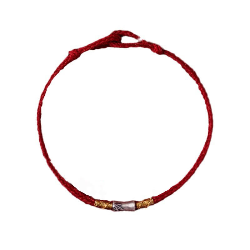 Bracelet porte-bonheur en argent sterling 925 et bambou rouge