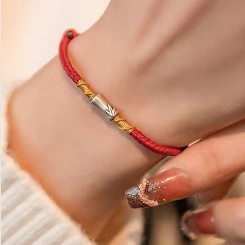 Bracelet porte-bonheur en argent sterling 925 et bambou rouge