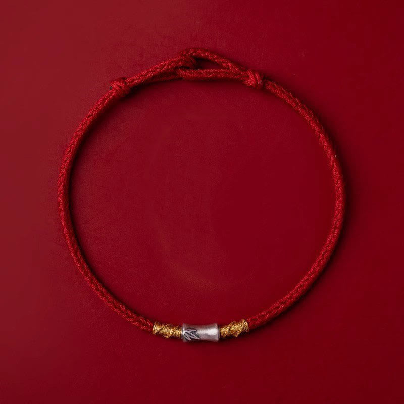 Bracelet porte-bonheur en argent sterling 925 et bambou rouge