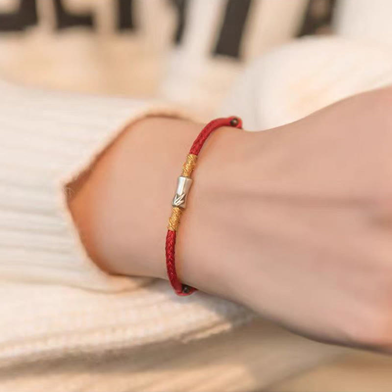 Bracelet porte-bonheur en argent sterling 925 et bambou rouge
