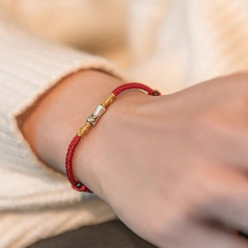 Bracelet porte-bonheur en argent sterling 925 et bambou rouge
