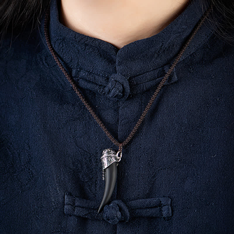 Collier pendentif Force en obsidienne noire en argent sterling 925