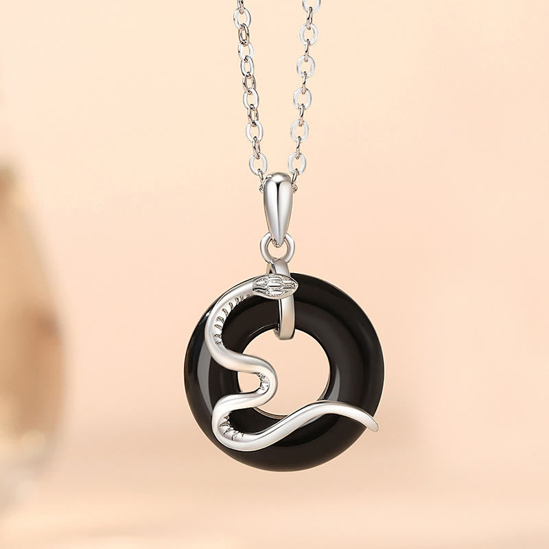 Collier avec pendentif en argent sterling 925 et onyx noir avec boucle de paix