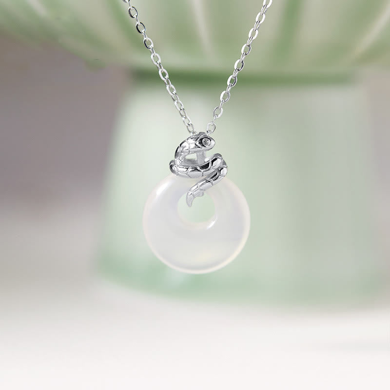 Collier serpent en argent sterling 925 avec boucle en calcédoine pour la protection spirituelle