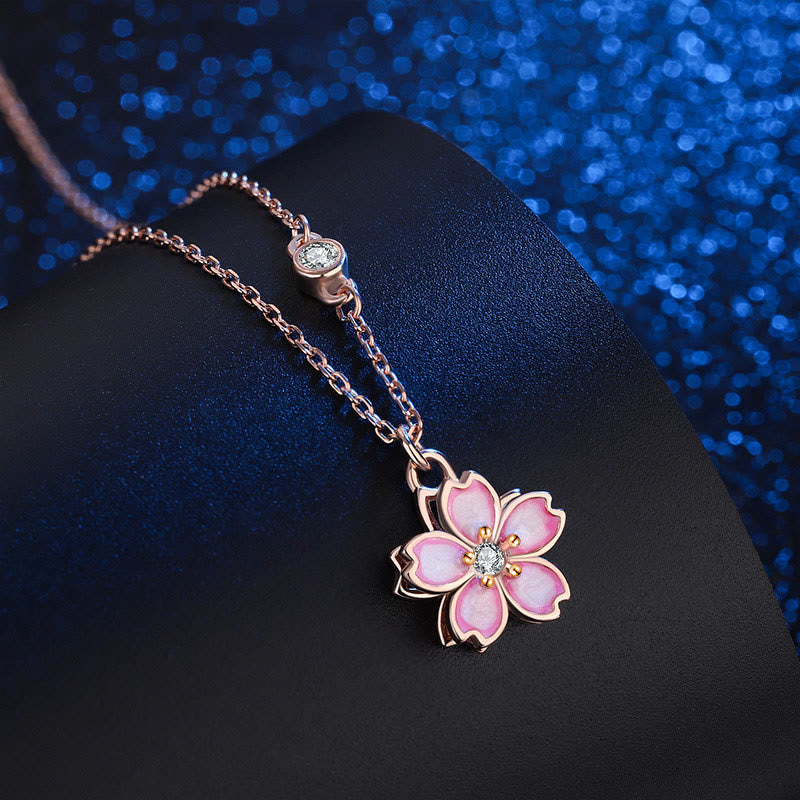Collier de protection en argent sterling 925 avec motif de fleurs de cerisier