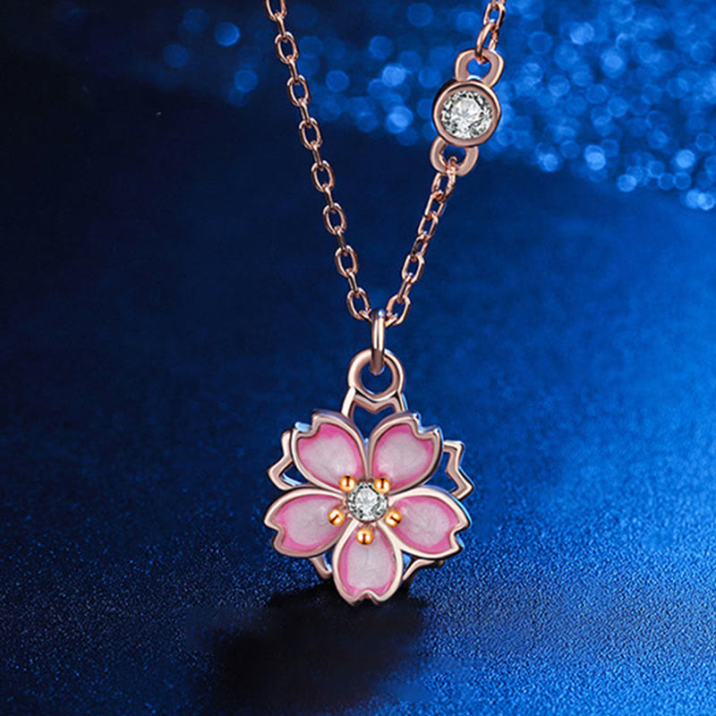 Collier de protection en argent sterling 925 avec motif de fleurs de cerisier