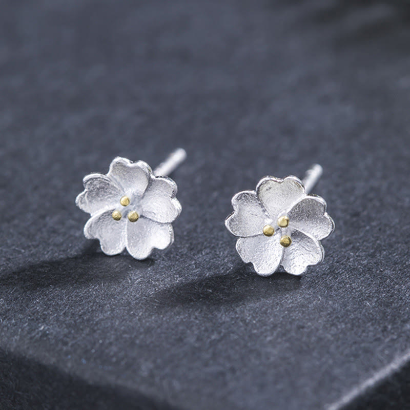 Boucles d'oreilles à tige spirituelles en argent sterling 925, motif floral et calme, fleurs de cerisier