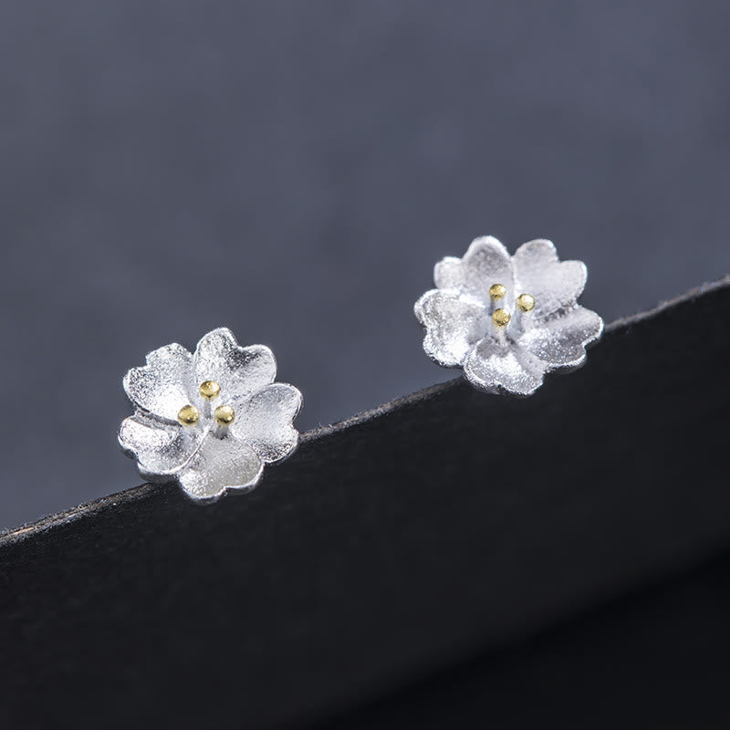 Boucles d'oreilles à tige spirituelles en argent sterling 925, motif floral et calme, fleurs de cerisier