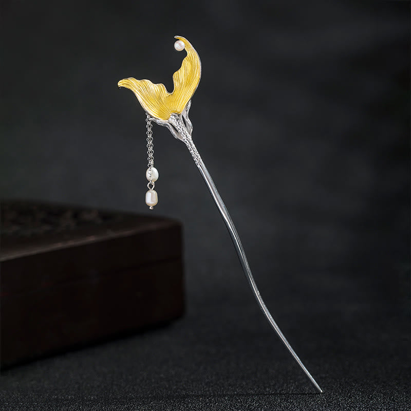 Épingle à cheveux en argent sterling 925 avec pompon et perles chinoises en forme de queue de poisson