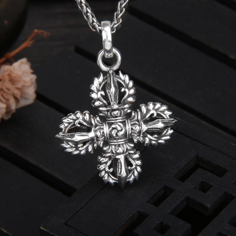 Collier Double Dorje Vajra en argent sterling 925, force spirituelle