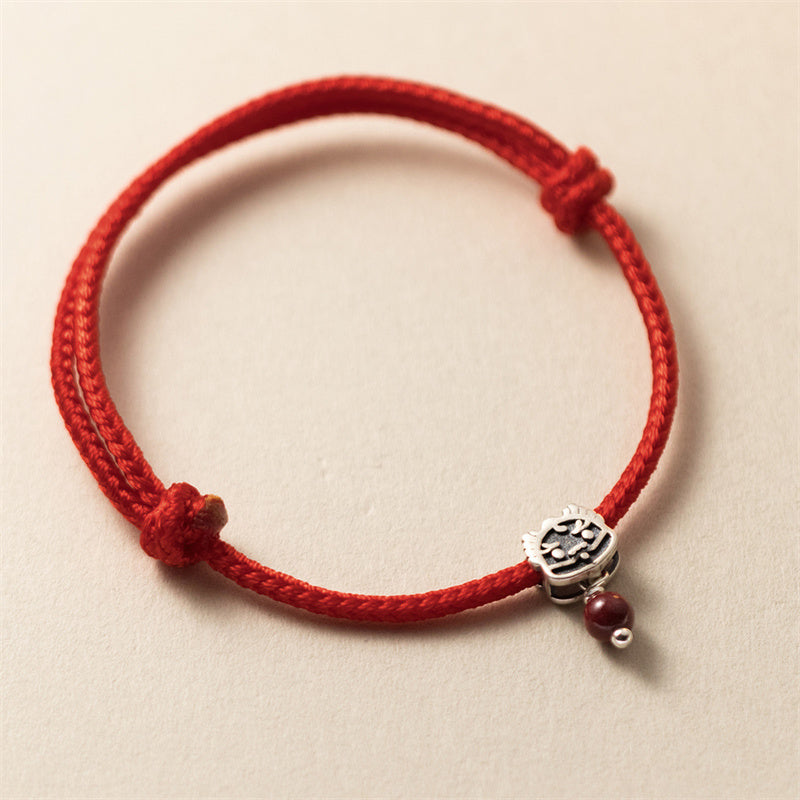 Bracelet dragon en argent sterling 925 avec cordon rouge porte-bonheur