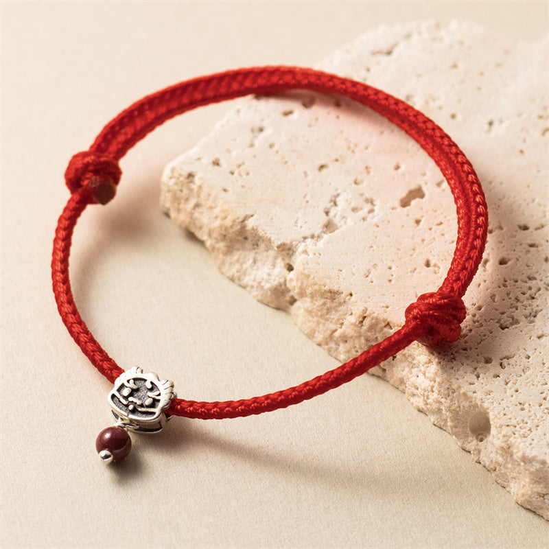 Bracelet dragon en argent sterling 925 avec cordon rouge porte-bonheur