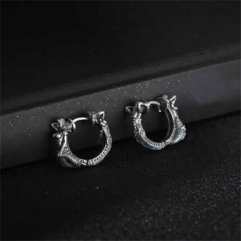 Boucles d'oreilles créoles dragon en argent sterling 925 pour la protection et la force