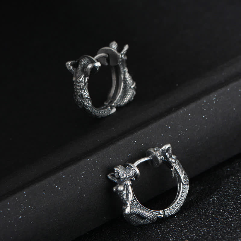 Boucles d'oreilles créoles dragon en argent sterling 925 pour la protection et la force