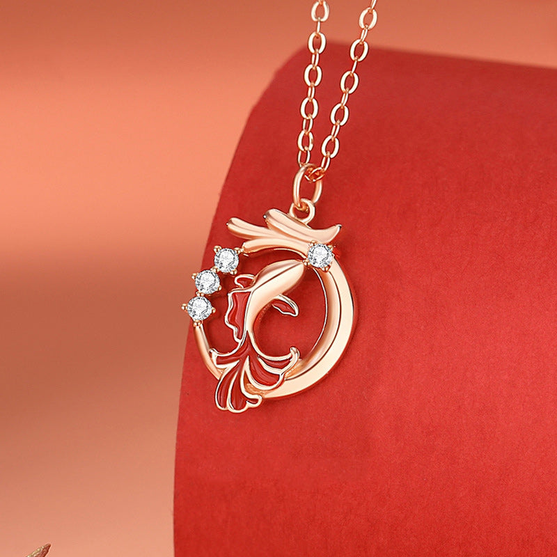 Ensemble collier et bracelet porte-bonheur en argent sterling 925 avec motif dragon et poisson koï