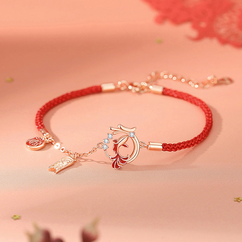 Ensemble collier et bracelet porte-bonheur en argent sterling 925 avec motif dragon et poisson koï