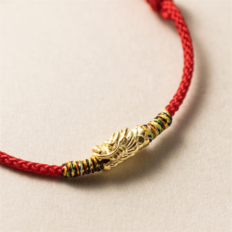 Bracelet dragon porte-bonheur en argent sterling 925 avec corde rouge