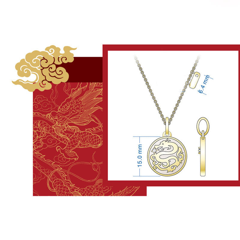 Collier dragon en argent sterling 925 avec Tridacna et Fu Char