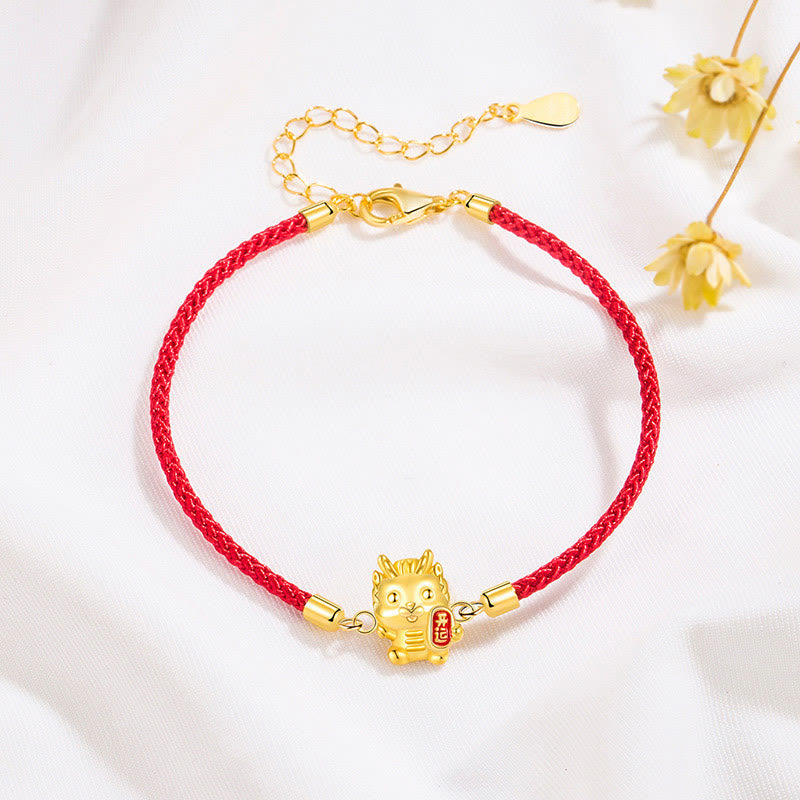 Bracelet dragon en argent sterling 925, corde rouge, pour la chance et la force