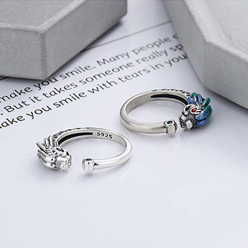 Bague dragon en argent sterling 925 pour la chance et la protection, réglable