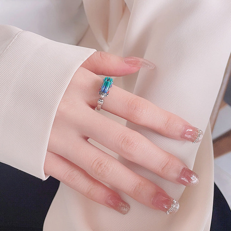 Bague dragon en argent sterling 925 pour la chance et la protection, réglable