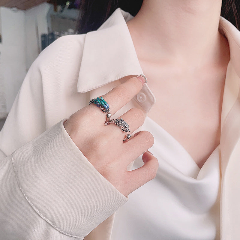 Bague dragon en argent sterling 925 pour la chance et la protection, réglable