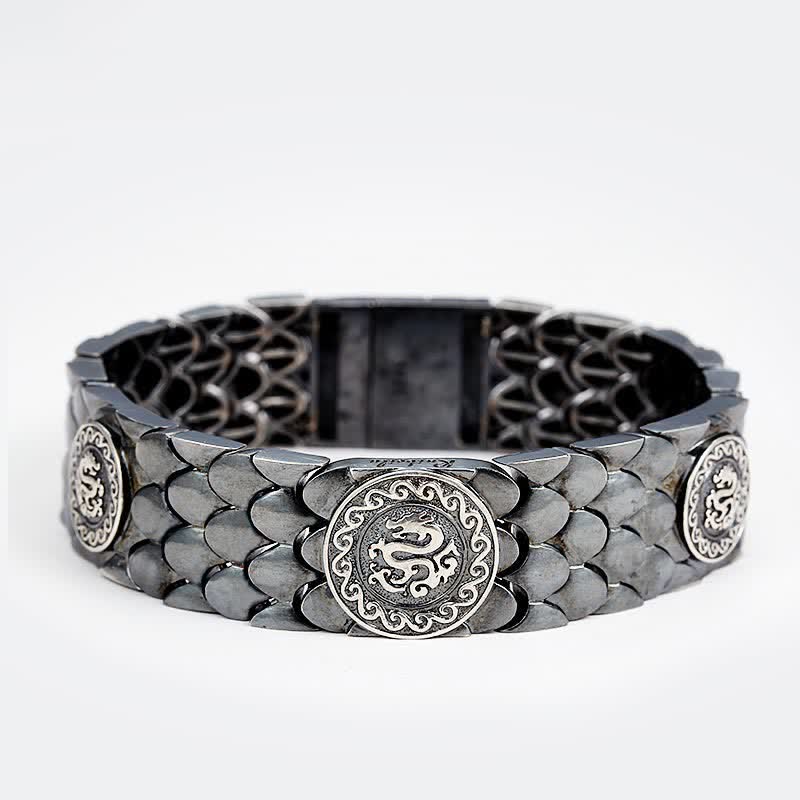 Bracelet porte-bonheur en argent sterling 925 avec écailles de dragon